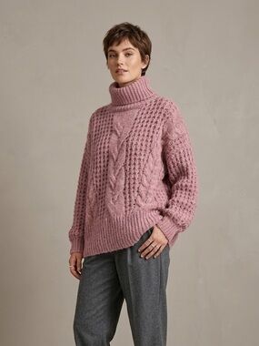 Gentle Fawn Rose Pink Oversized Turtleneck Sweater | Size Large